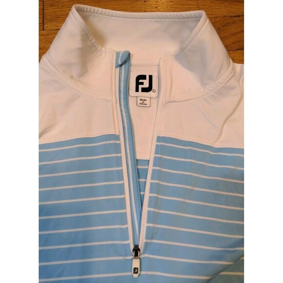 FootJoy Shirt Women's Large Golf Quarter Zip Pullover Baby Blue White Logo EUC - Picture 6 of 10